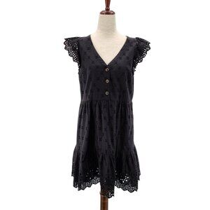 NWT Ann Taylor LOFT Eyelet Black V-neck Sleeveless Short Mini Dress Womens 0